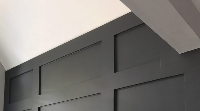 DIY Board and Batten – Bonus Room Makeover DIY Board and Batten | Update with Wood Trim | Benjamin Moore Mopboard Black | Black Walls